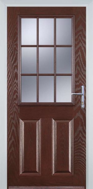 Door Stop 2 Panel 1 Grill (K) Traditional Door - Dark Wood
